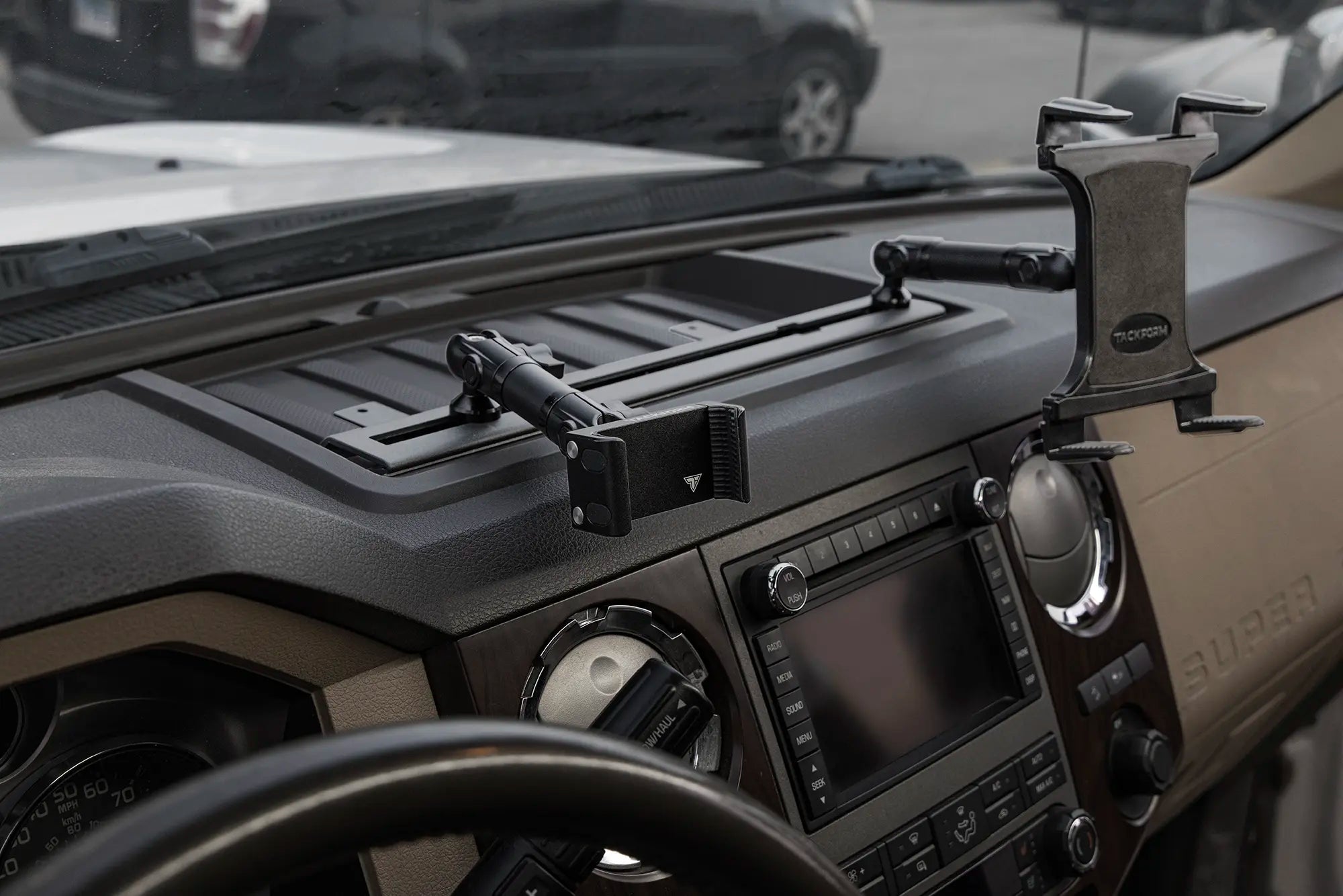 TRAXX™ - Fast Track Dash Bracket With Dual 20LITE Phone Mounts | 2008-2016 Ford Super Duty, 2011-2025 F-650 & F-750 (See Compatibility Info For Year/Trim Details)