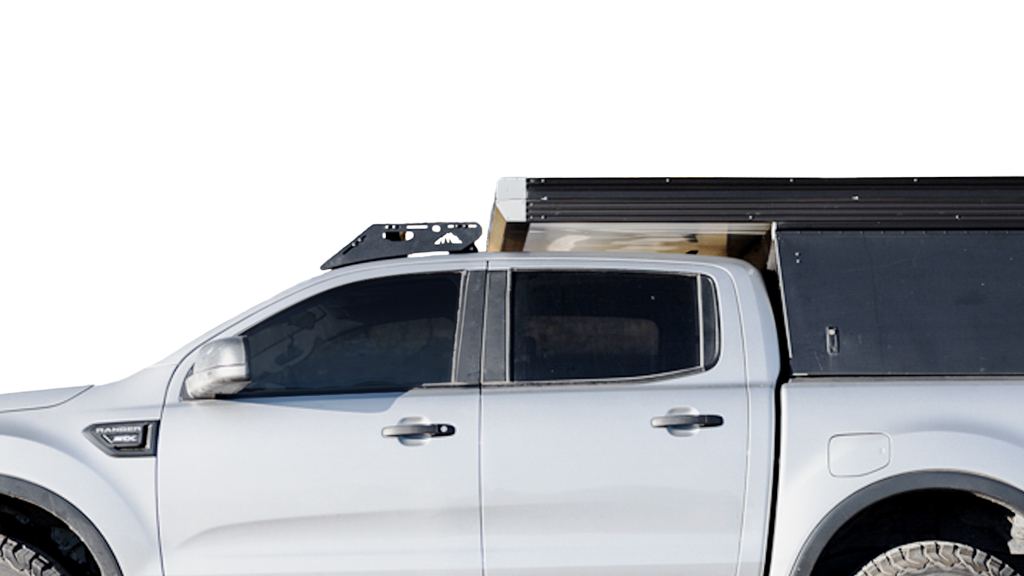 Close-up of Stratus roof rack mounted on a Ford Ranger, highlighting durable construction and compatibility with GFC camper.