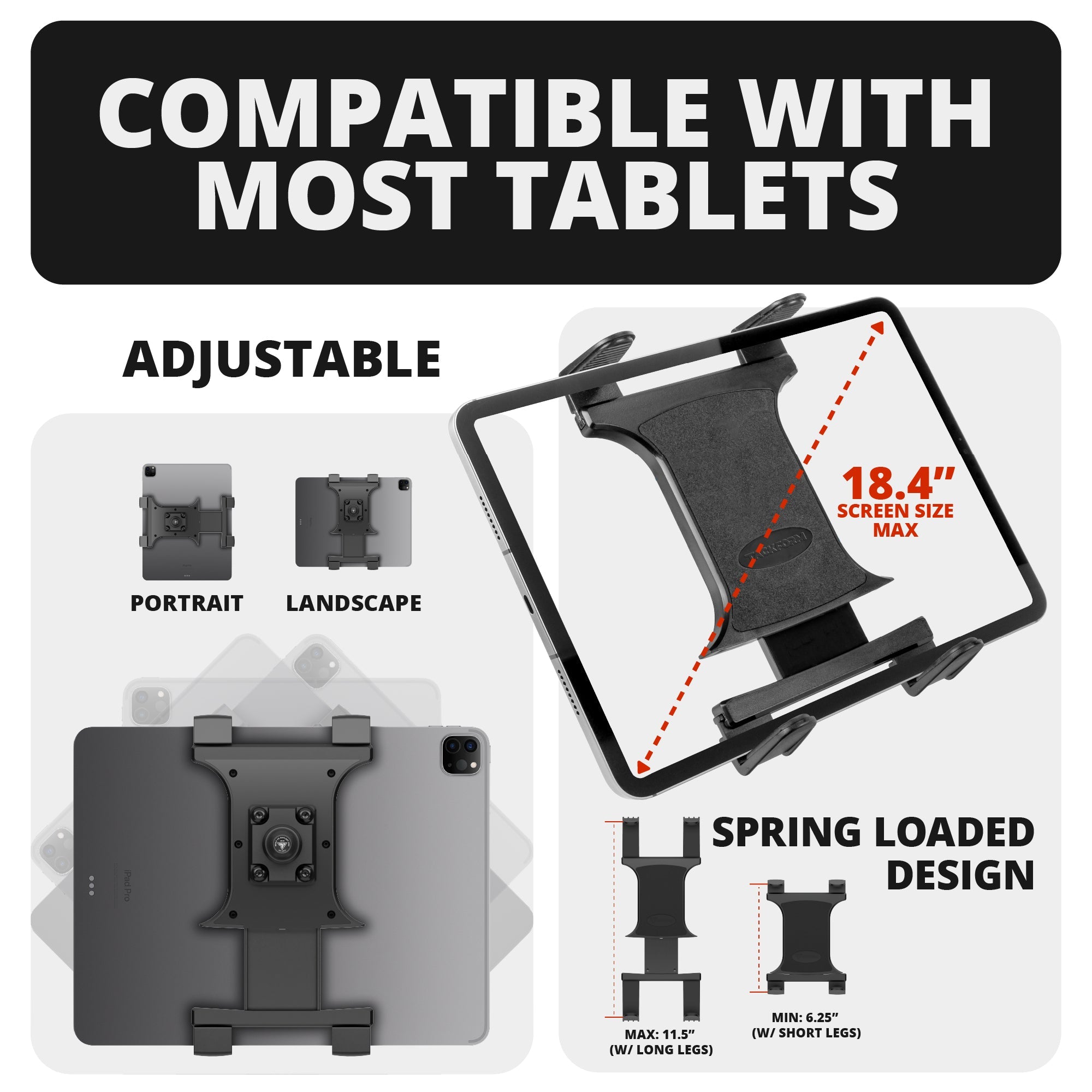 LINK™ Tablet Mount | Accessory Ready Dash and Grab Handle Compatible | 2021-2026 Ford Bronco | 7.5"-9.25" Telescoping Arm