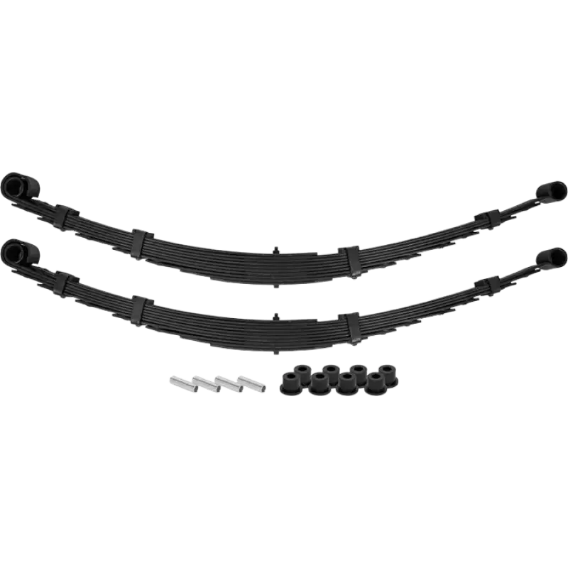 Tacoma rear leaf springs with 3-inch lift, designed for off-road performance and tire clearance, includes bushings and installation hardware.