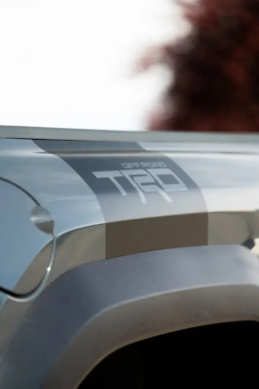 Silver truck with TRD Off-Road decal showcasing Alpha Bed Decals for enhanced style