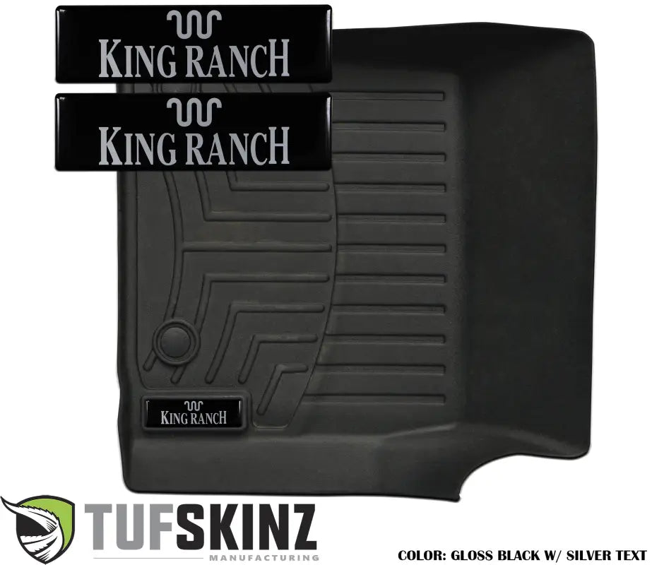 Gloss black badge inserts with silver 'King Ranch' text tailored for WeatherTech floor mats, ideal for Ford King Ranch models.