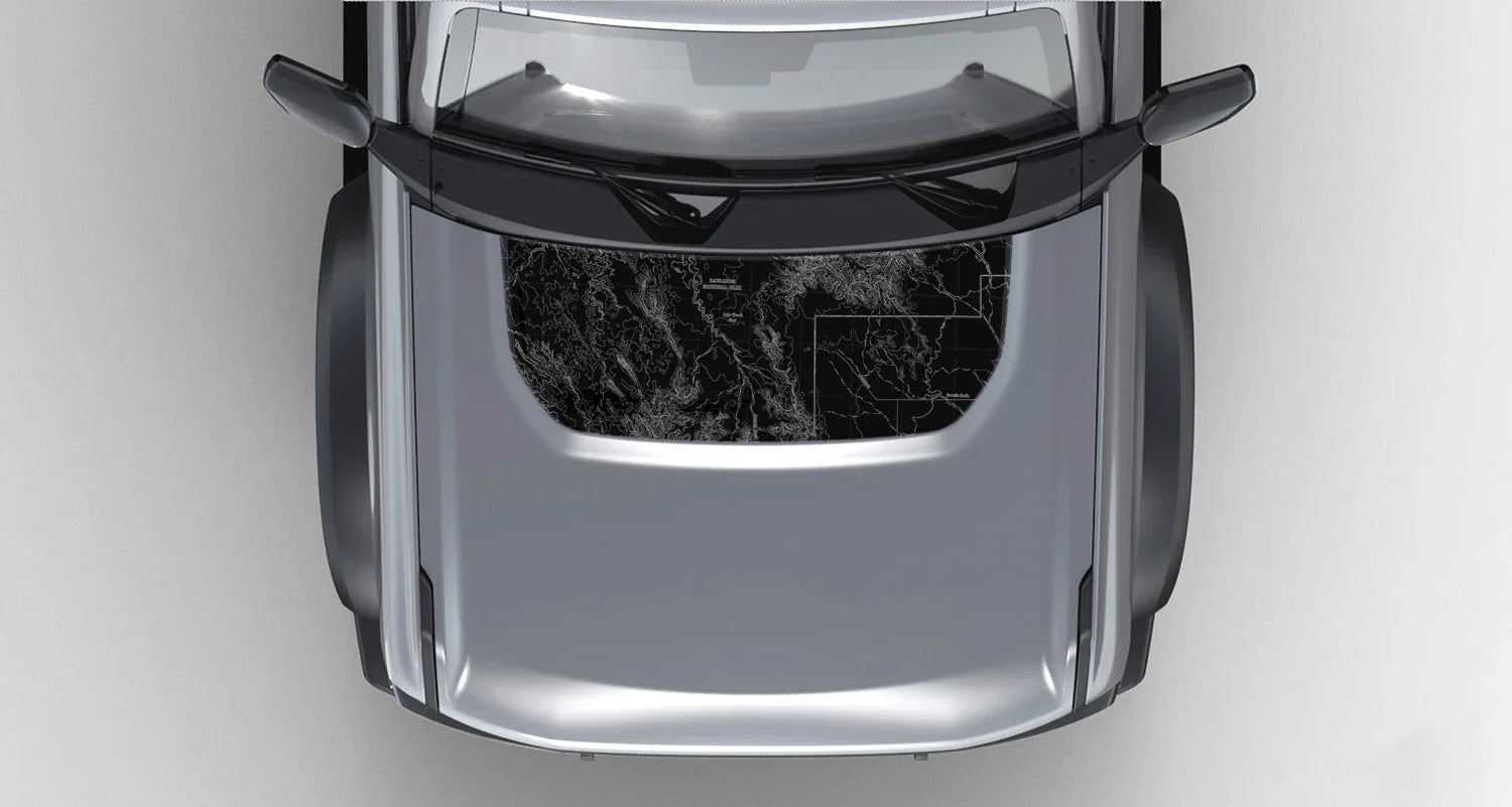 Stealth Black Badlands Topographic Map Hood Overlay (Printed Series) For 2021+ Bronco