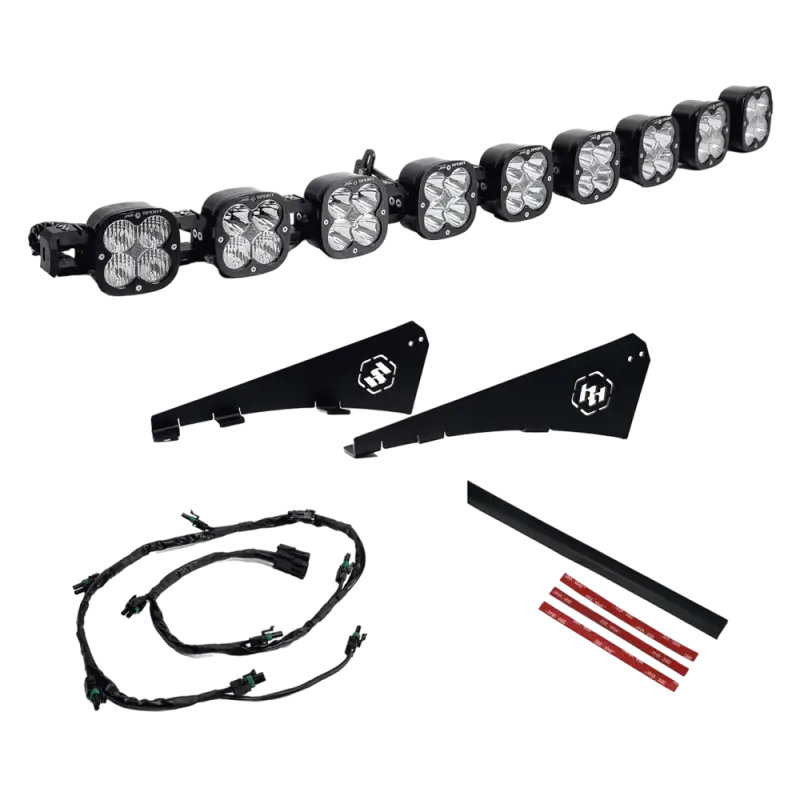 Baja Designs 9XL Linkable Roof Bar kit for Toyota Tundra 2022+, includes light bar, mounting brackets, wiring harness, and accessories.