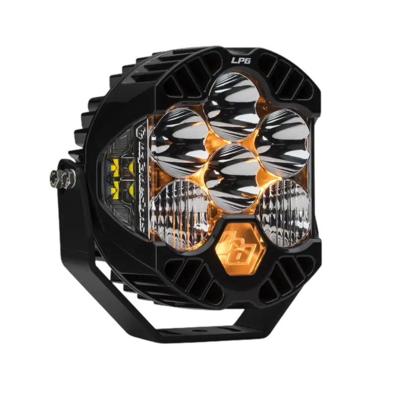 Black off-road LED light from Baja Designs LP6 Pro for enhanced visibility