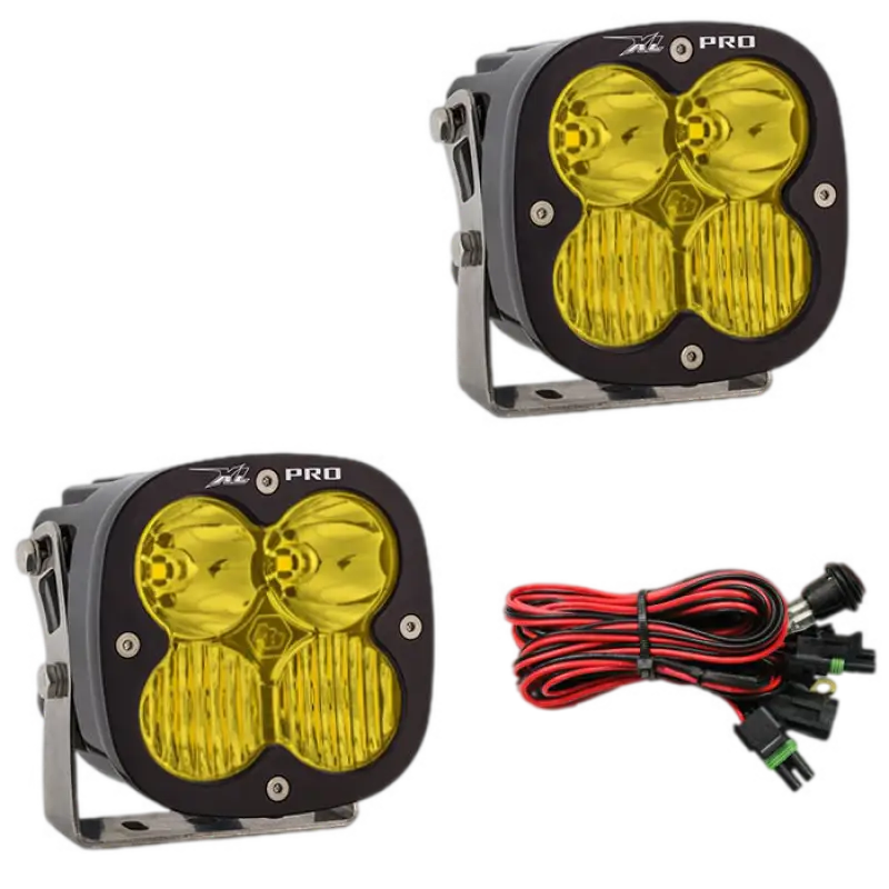 Yellow off-road LED lights with wiring harness for Baja Designs XL Pro LED driving combo