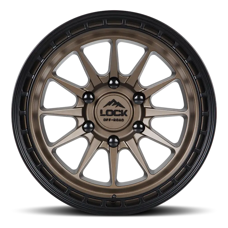 Front view of BAJA MATTE DESERT BRONZE offroad wheel showcasing its matte bronze finish, multi-spoke design, and rugged build for offroad vehicles.