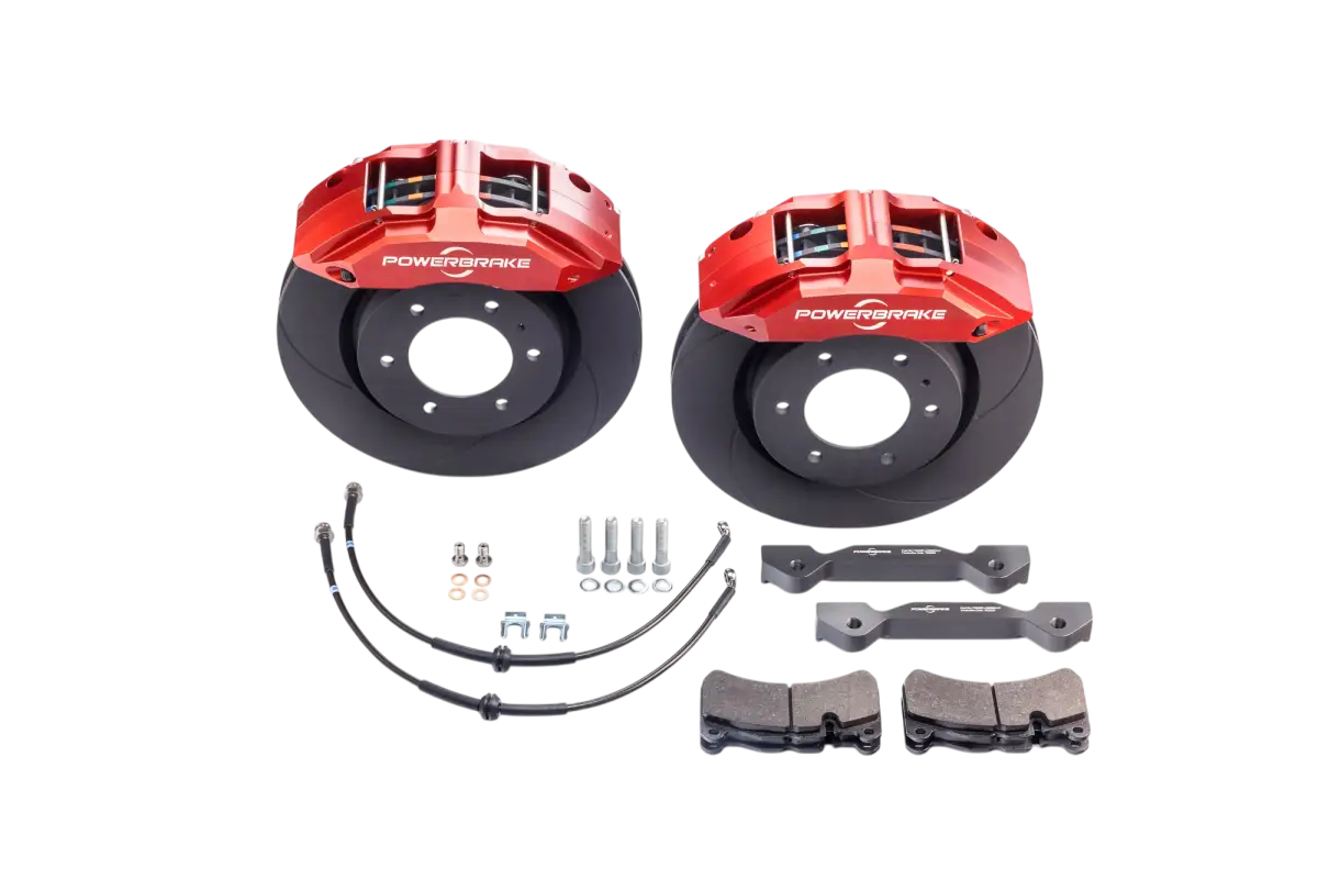FJ Cruiser Big Brake Kit with 6 piston red calipers, 13.7-inch rotors, brake pads, and mounting hardware for 2007-2014 models.