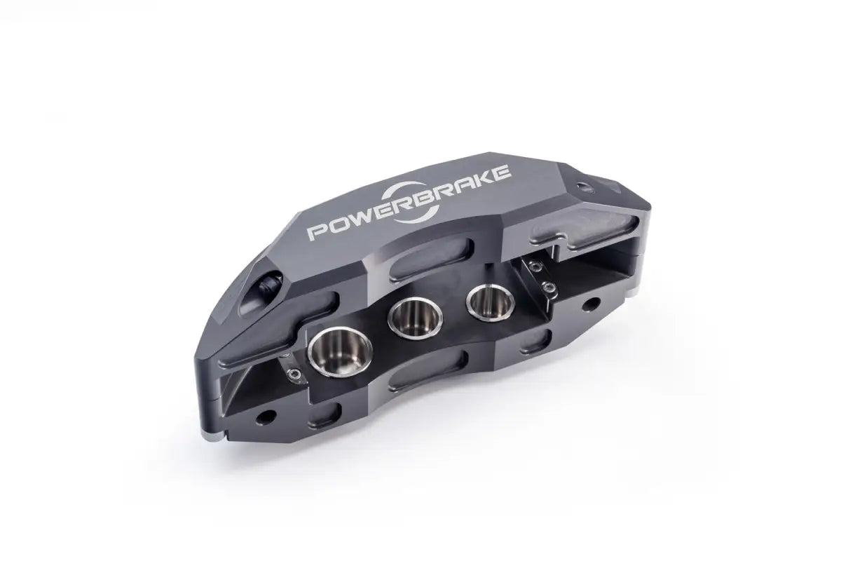 Single PowerBrake 6 piston caliper in grey finish, showcasing advanced design and durability for 4Runner Stage-1 brake upgrade.