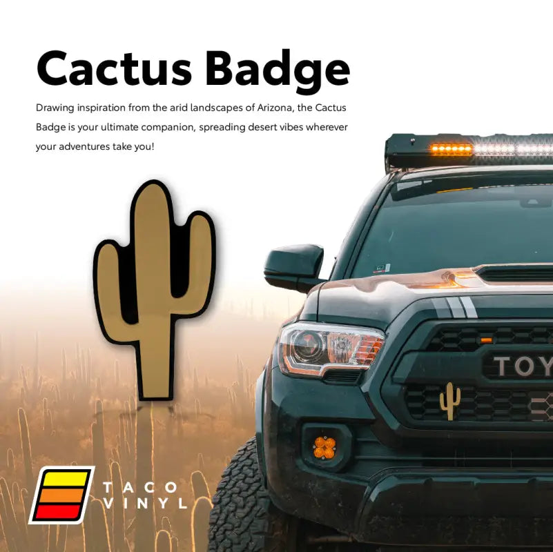 Cactus-shaped car badge on Cactus Grille Badge product for vehicle customization