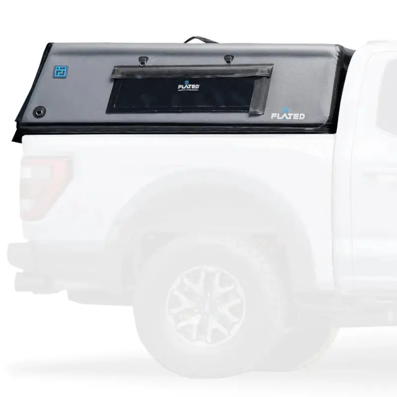 5.5' Bed Air-Topper CAP mounted on a white truck, showcasing lightweight and easy setup design for versatile truck use.