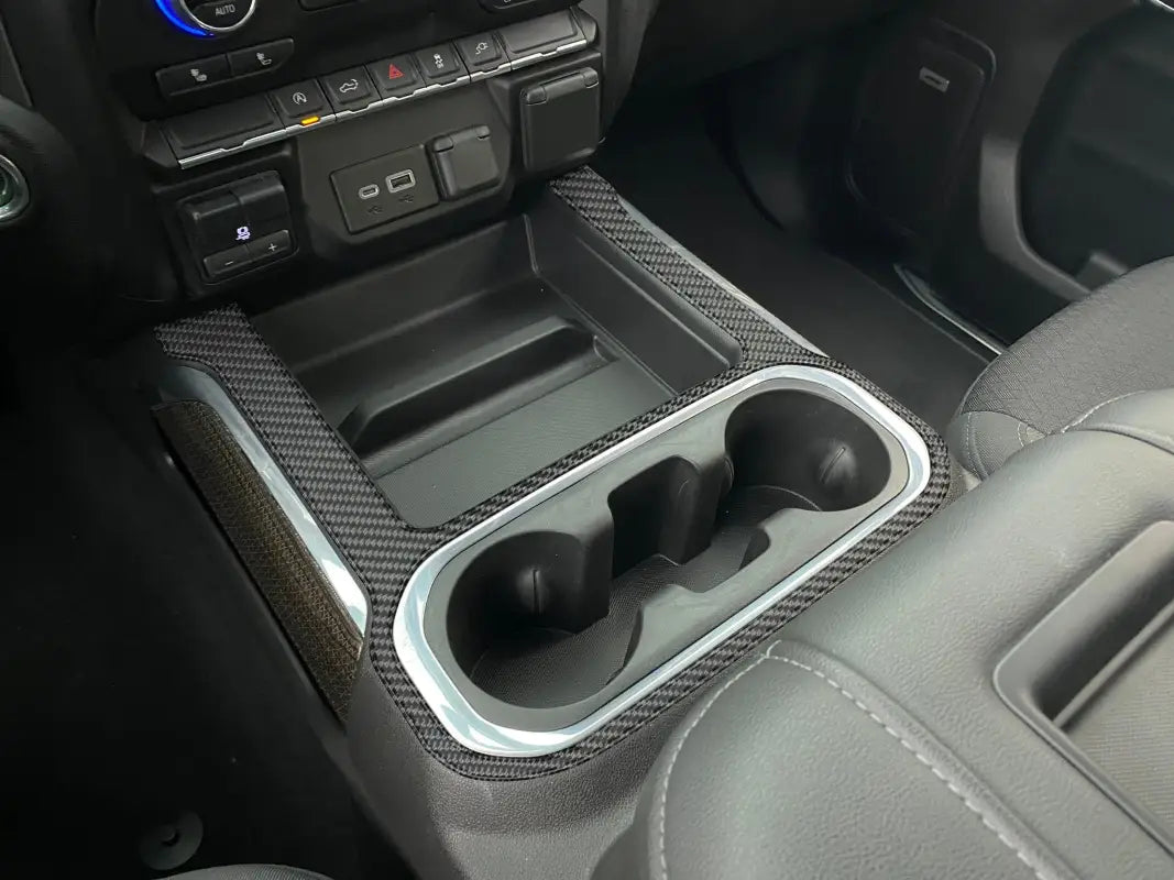Center Console Accent Overlay Fits 2019-2021 Chevrolet Silverado - Real Carbon Fiber(Domed-Matte) - Interior