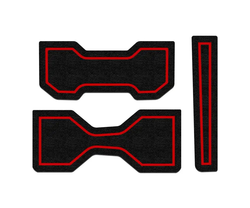Set of black foam inserts with red accents designed for the center console and cup holder of 2024-2025 Toyota Tacoma, shown in a flat layout.