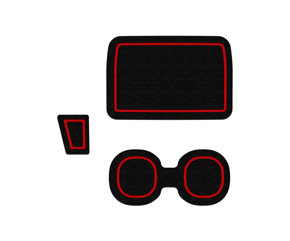 Set of black foam inserts with red trim designed for the center console of 2019-2024 Toyota Rav4, including cup holder and storage liners.