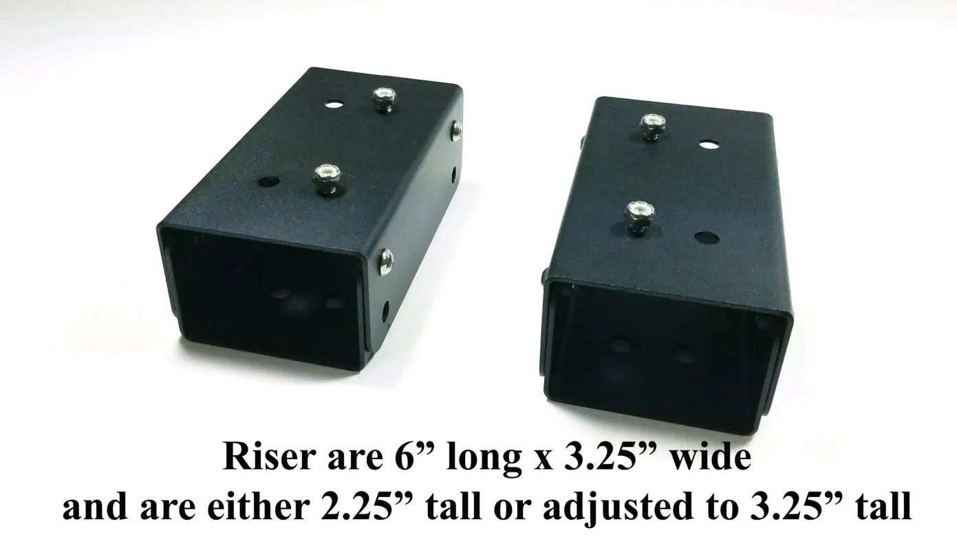 Pair of adjustable riser blocks measuring 6 inches long, designed for DIY slide systems with customizable height.