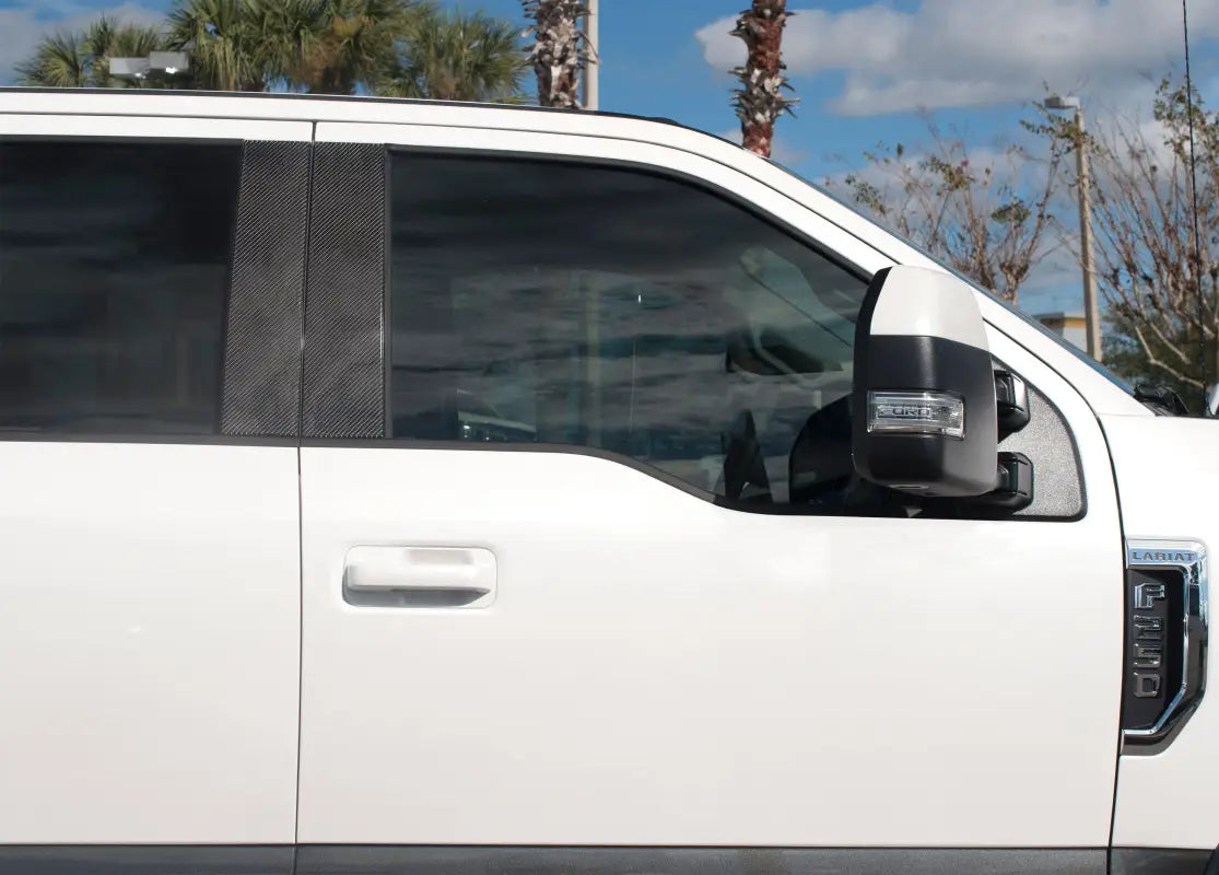 White pickup truck with door pillars accent trim for 2015-2024 Ford F-150