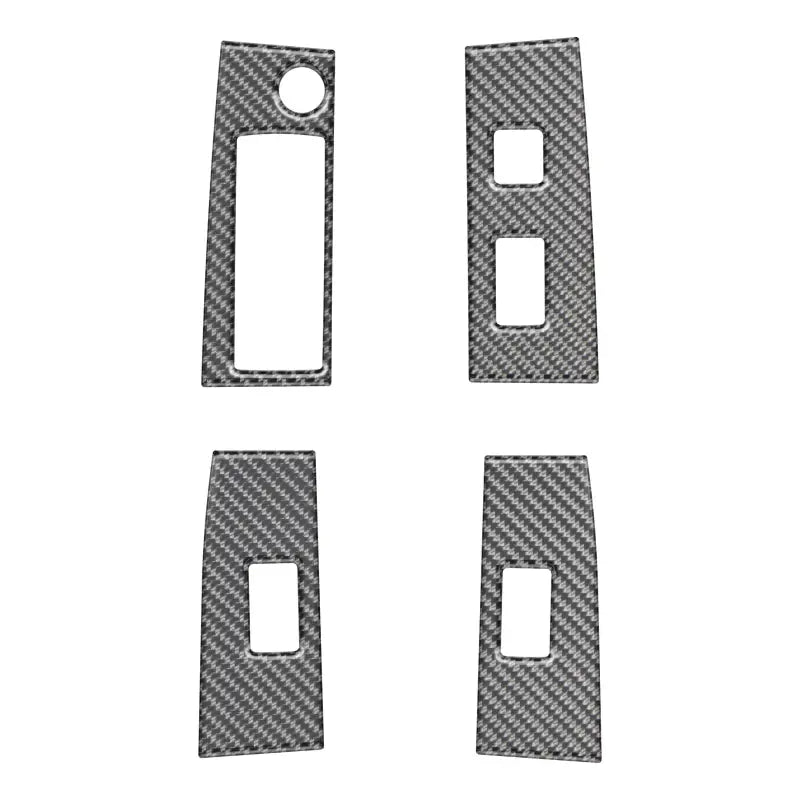 Set of four carbon fiber door switch panel accent overlays designed for 2016-2023 Toyota Tacoma, featuring precise cutouts for switches.