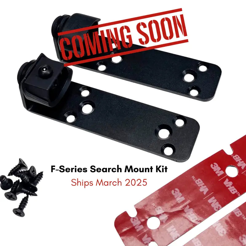 Black metal search mount kit with 360-degree rotation for F-Series 12 Light featuring red light