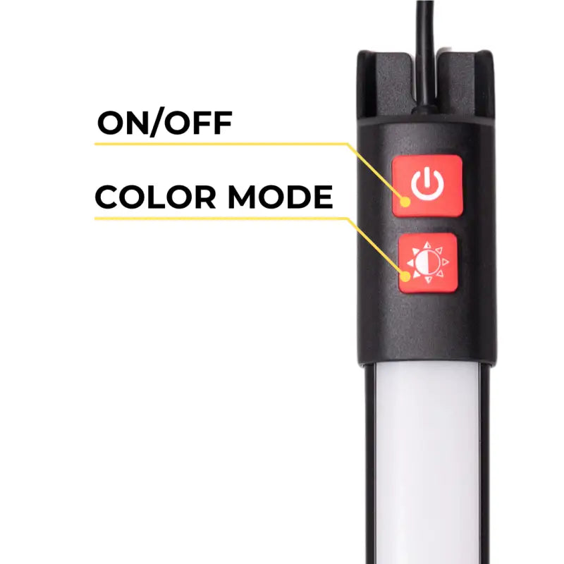 Black light wand with power and color mode buttons for add 360-degree rotation and red light effects at 12 inches