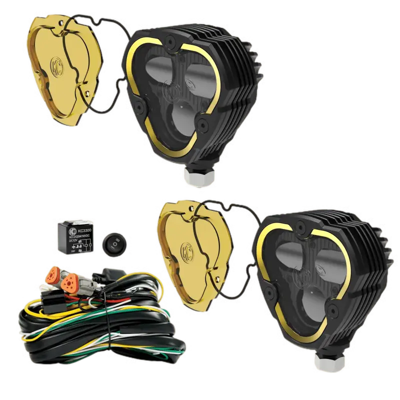 FLEX ERA® 3 Dual Mode Fog Lights 2-Light Master Kit with SAE fog beam, clear and yellow lenses, and universal brackets.