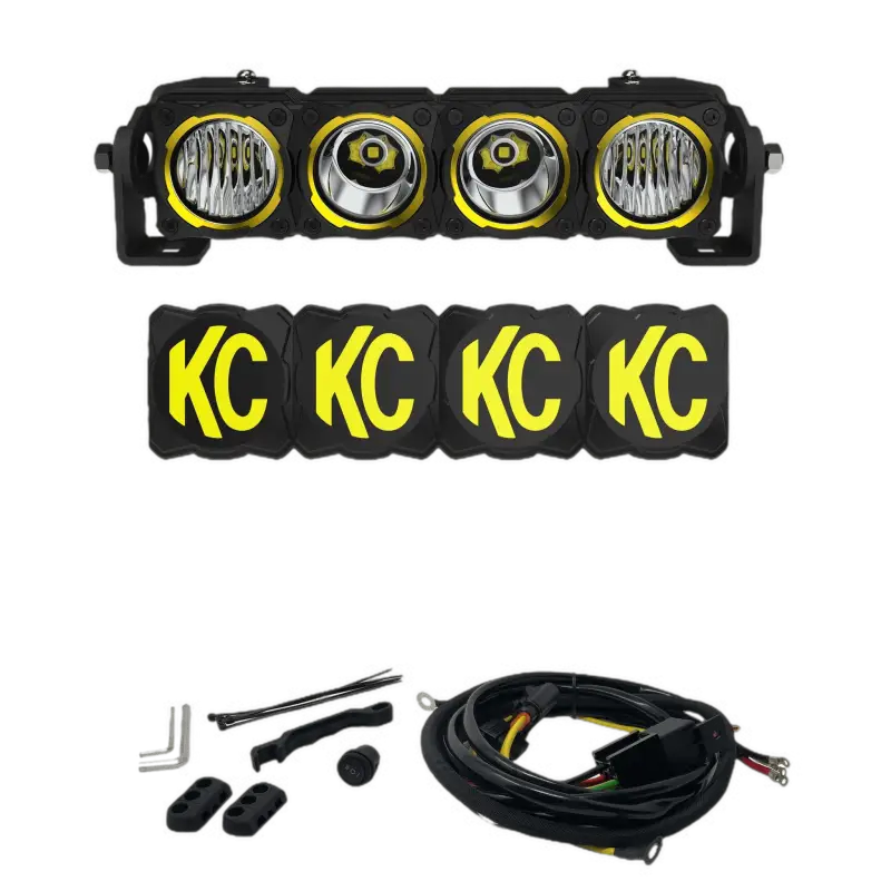FLEX ERA LED Light Bar - 10-inch master kit with high-output LEDs, combo and spot beams, yellow accents, wiring kit, and KC covers.