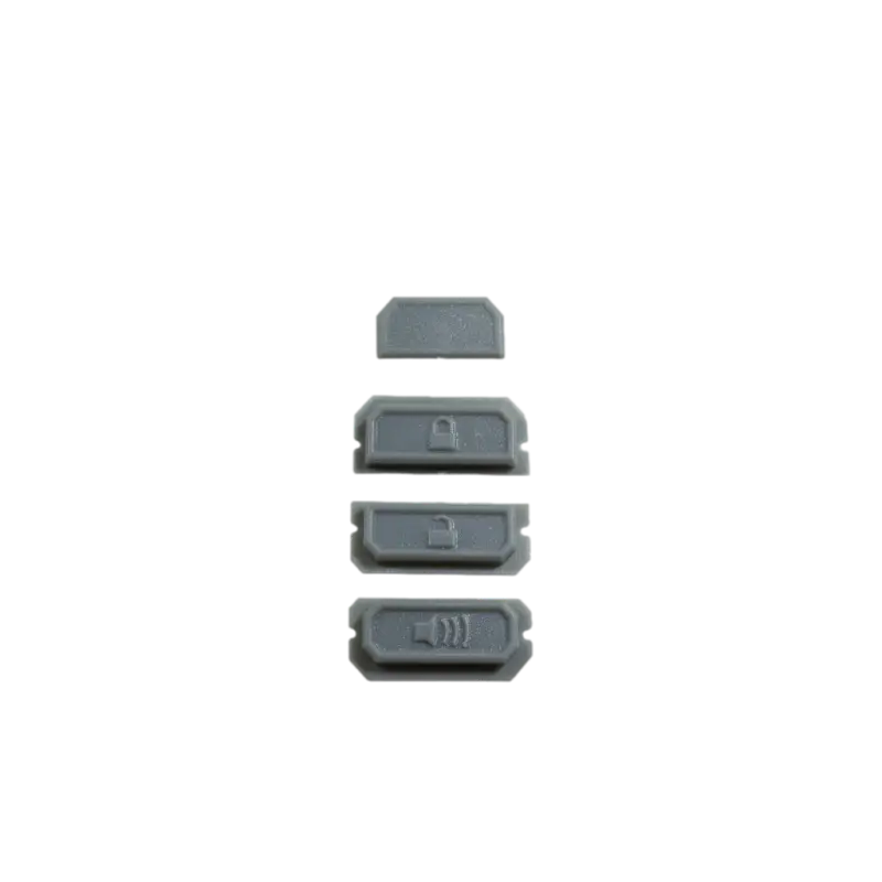 FlipFob Tacoma Button Pack in gray, with LOCK, UNLOCK, PANIC buttons and a blank top insert. Compatible with Tacoma Flip Fobs, 4-pack.
