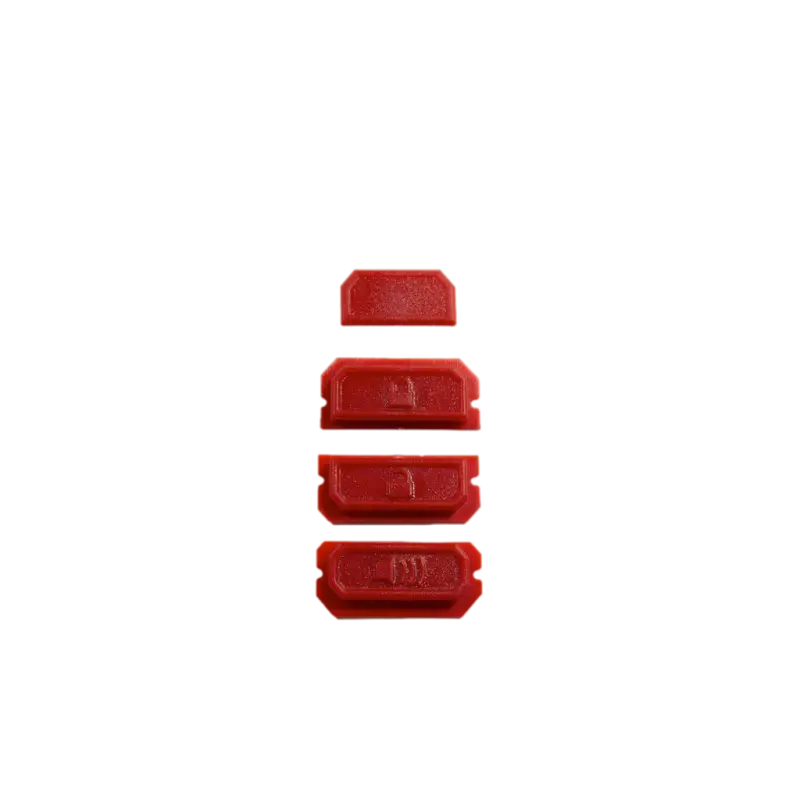 FlipFob Tacoma Button Pack in red, featuring LOCK, UNLOCK, PANIC buttons and a blank top insert. Fits Tacoma Flip Fobs, 4-pack.