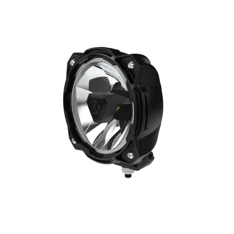Angled front view of Gravity Titan 6" LED Spot Beam light, highlighting its precision optics and rugged construction.