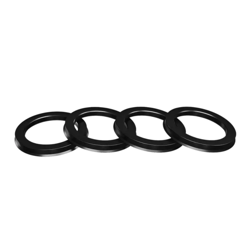 Black hub centric rings, set of 4, crafted for accurate wheel alignment and reduced vibration. Compatible with multiple vehicle brands.