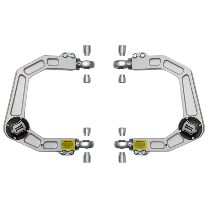 Silver suspension control arms with delta joint and ball joint for Tacoma ICON Billet UCA