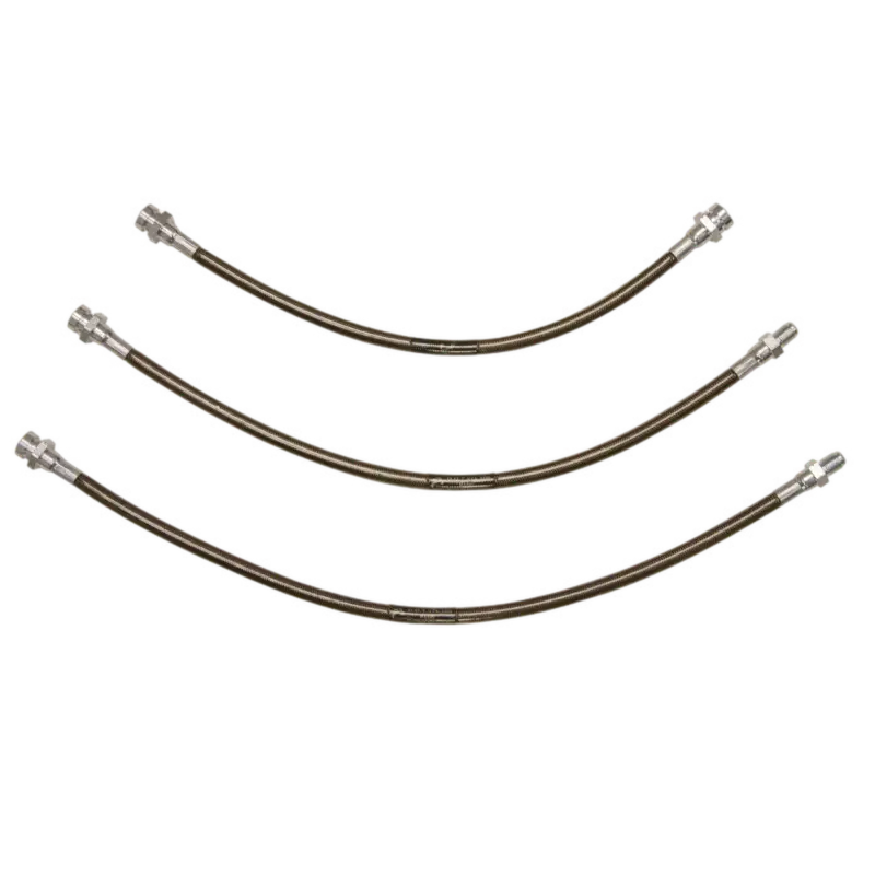 93-97 Land Cruiser brake line kit with +3-inch extension, featuring durable braided lines for enhanced suspension performance.