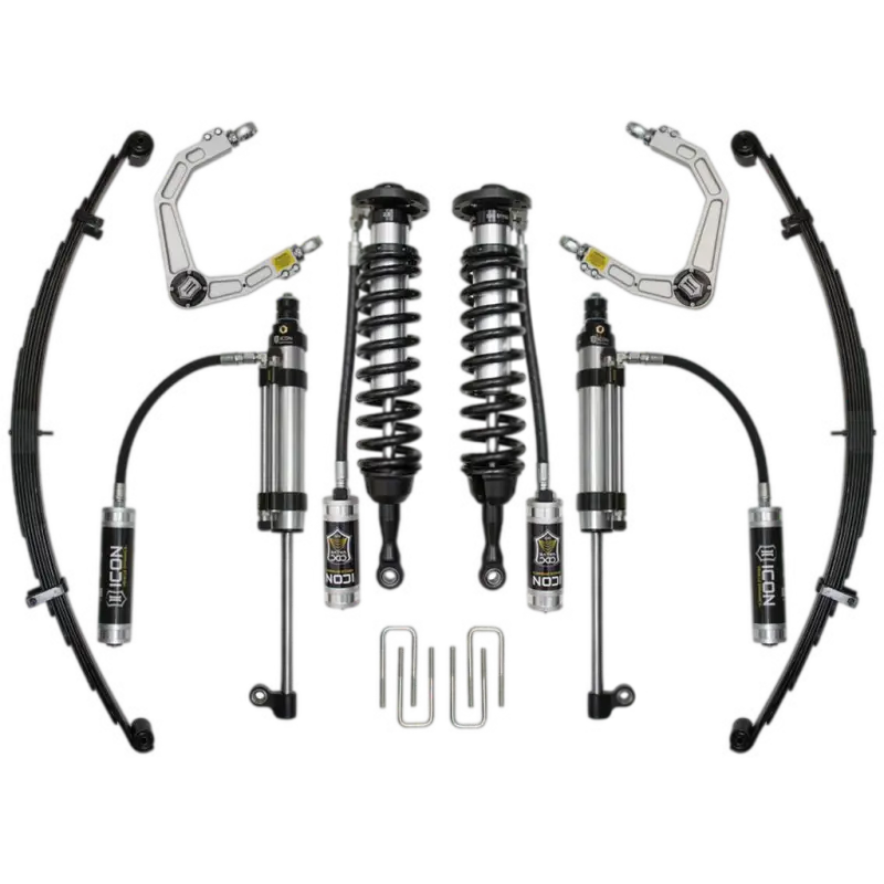 07-21 Tundra 1-3 inch Stage 10 Suspension System with Billet UCA, featuring coilovers, shocks, leaf springs, and hardware for Toyota Tundra models.