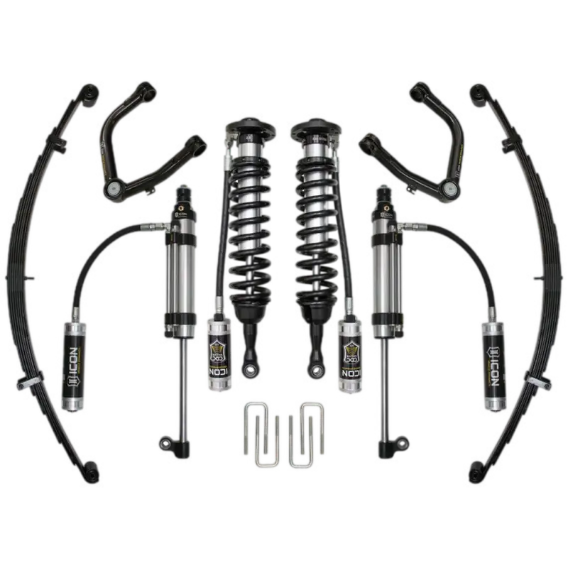 07-21 TUNDRA 1-3 inch Stage 10 Suspension System with Tubular UCA, featuring coilovers, shocks, leaf springs, and hardware for Toyota Tundra models.