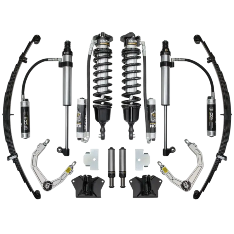 07-21 TUNDRA 1.63-3" STAGE 2 3.0 SUSPENSION SYSTEM featuring coilovers, shocks, leaf springs, and control arms for Toyota Tundra models.