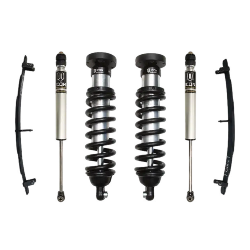 00-06 Tundra 0-2.5" Stage 2 Suspension System featuring coilovers, shocks, and leaf springs for enhanced off-road performance.