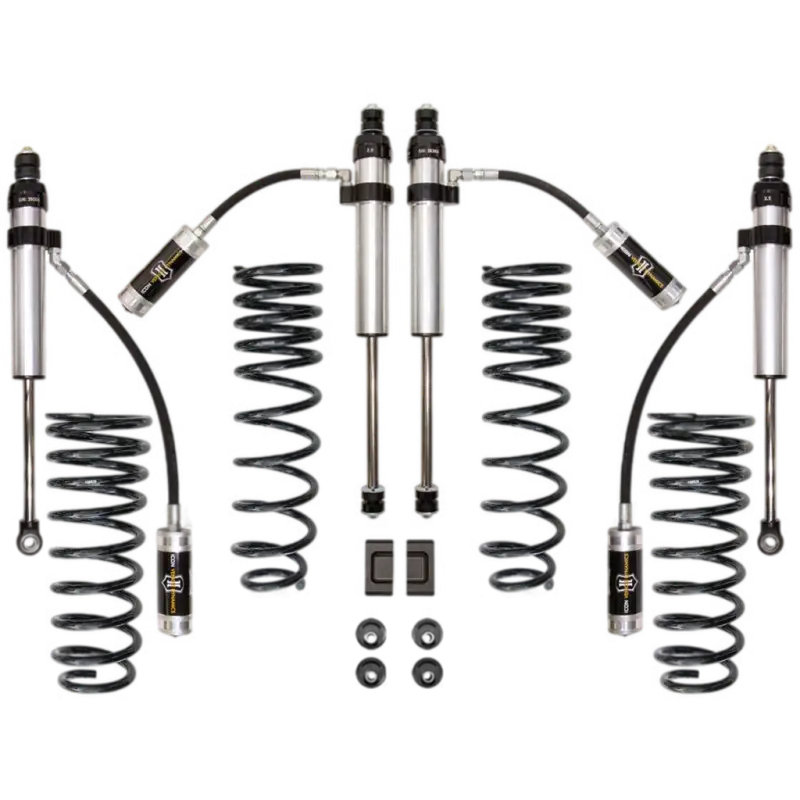 91-97 Land Cruiser 80 Series 3-inch Stage 2 Suspension System featuring high-performance shocks, coil springs, and mounting hardware for enhanced off-road capability.