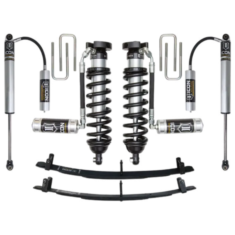 Off-road suspension system with remote reservoir by ICON Vehicle Dynamics for Tacoma