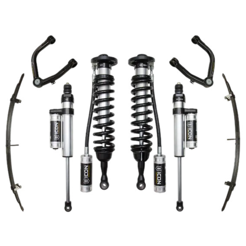07-21 TUNDRA 1-3 inch Stage 5 Suspension System with Tubular UCA, featuring coilovers, shocks, leaf springs, and control arms for Toyota Tundra models.