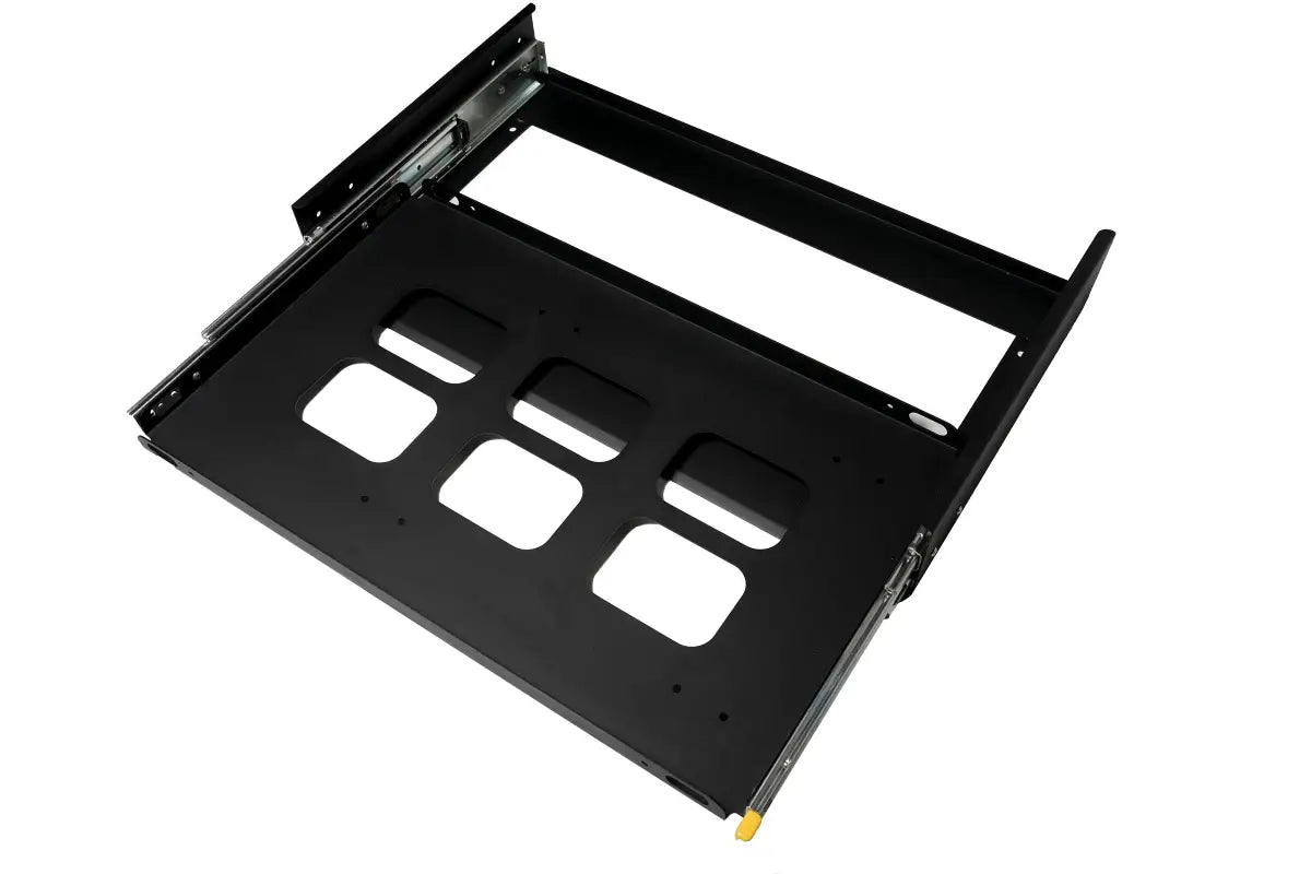 Jumbo Side Pull Slide featuring a robust steel or aluminum build, smooth sliding mechanism, and optional cutting board for camping and kitchen setups.