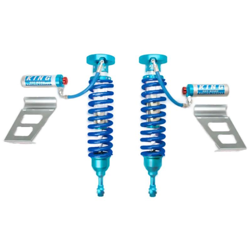 King 2.5 RR EXT Travel Coilovers for 07-21 Toyota Tundra featuring external reservoirs and adjusters. Enhances suspension performance and ride quality.
