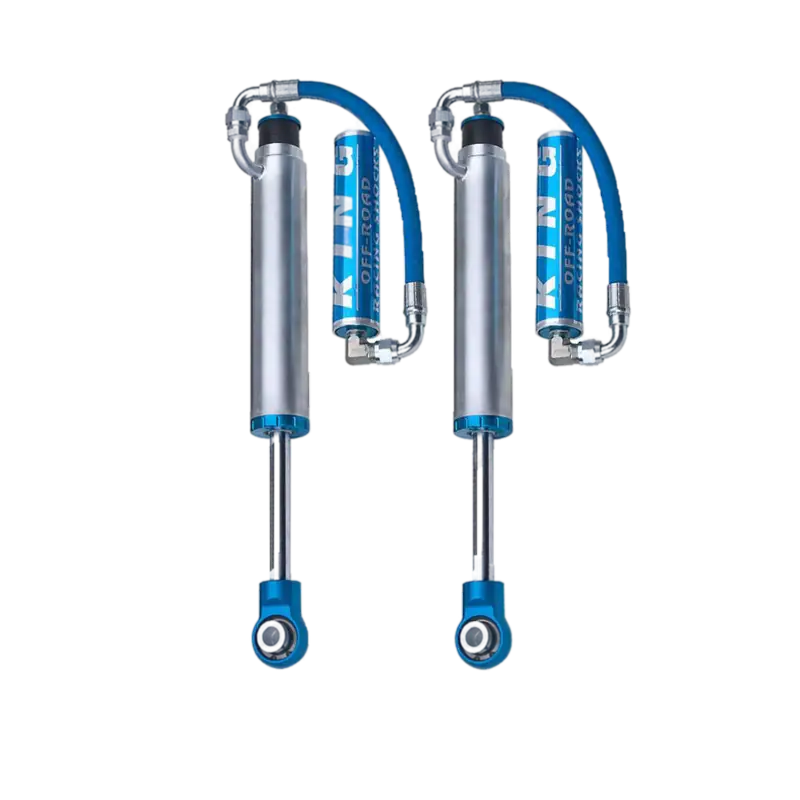 03-09 Lexus GX470 rear shocks by King Shocks featuring a durable bolt-on design with blue accents, ideal for coil spring conversions.