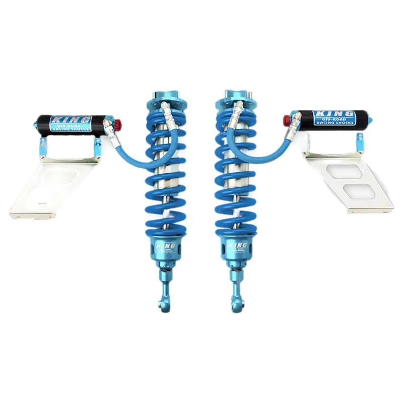 Toyota Tundra King 3.0 Stage 3 Series Finned RR Coilovers with blue springs and remote reservoirs, designed for 2007-2021 models.