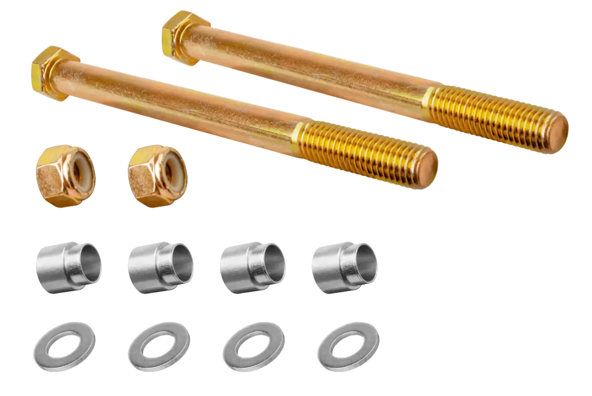 Sprinter 3500 rear shocks hardware kit by King for 2019-2023 Mercedes. Includes bolts, nuts, spacers, and washers for rear suspension installation.