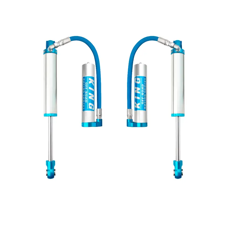 High-performance King 2.5 RR rear shocks for Toyota Sequoia, showcasing blue anodized accents and remote reservoirs for 25% more travel.
