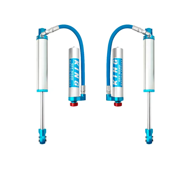King 2.5 RR rear shocks for Toyota Sequoia featuring bolt-on design, blue anodized finish, and remote reservoirs for improved ride quality.
