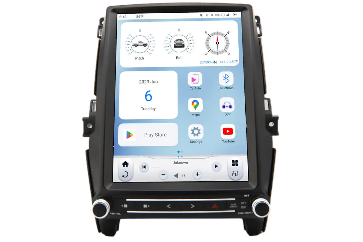 Front view of Linkswell GEN 6 T-Style Radio for 19-23 Ford Ranger featuring a 12.1-inch HD screen, Android 11 interface, and multimedia controls.