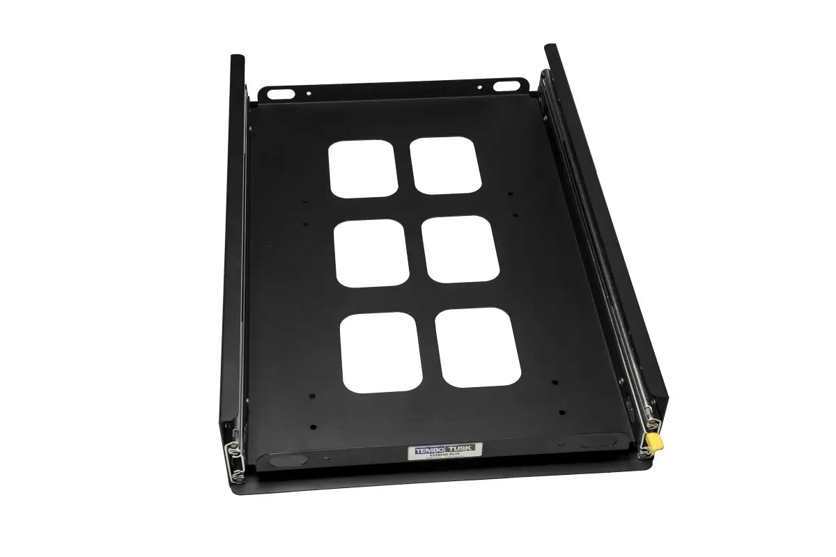 Top view of mid-size front pull fridge slide 18 x 30 inches, featuring cutout design for lightweight durability and easy installation.