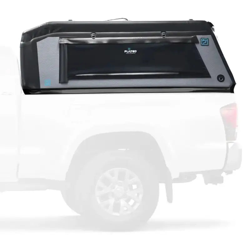MR - Full-Size 6.4' Bed inflatable air-topper shell mounted on a white truck. Lightweight, easy to install, and store.