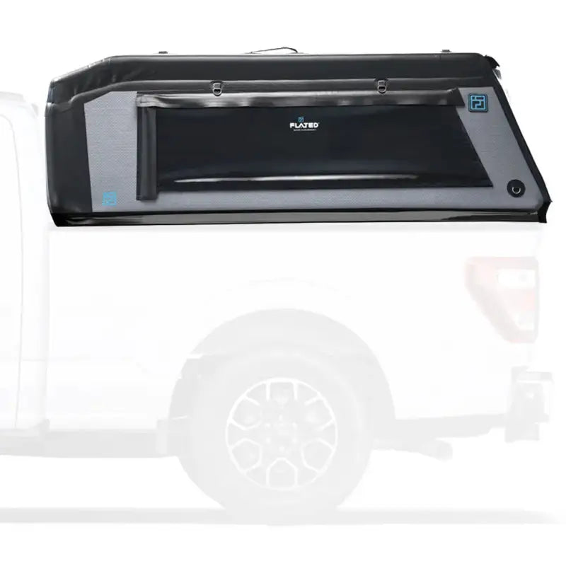 MR - Mid-Size 6'-Long Bed inflatable truck shell installed on a white truck, showcasing its lightweight and sleek design.