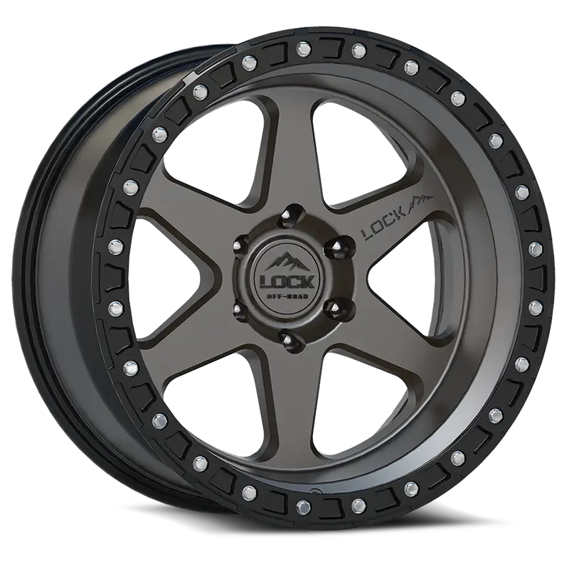 OLYMPUS-MATTE GREY lock rim featuring a durable matte grey finish, advanced tri-beam design, and deep lip style for off-road vehicles.